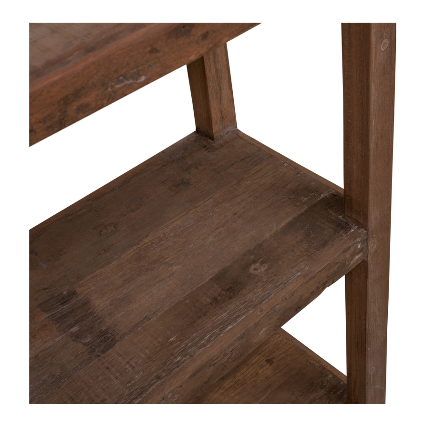 Estantería industrial de madera maciza con ruedas.