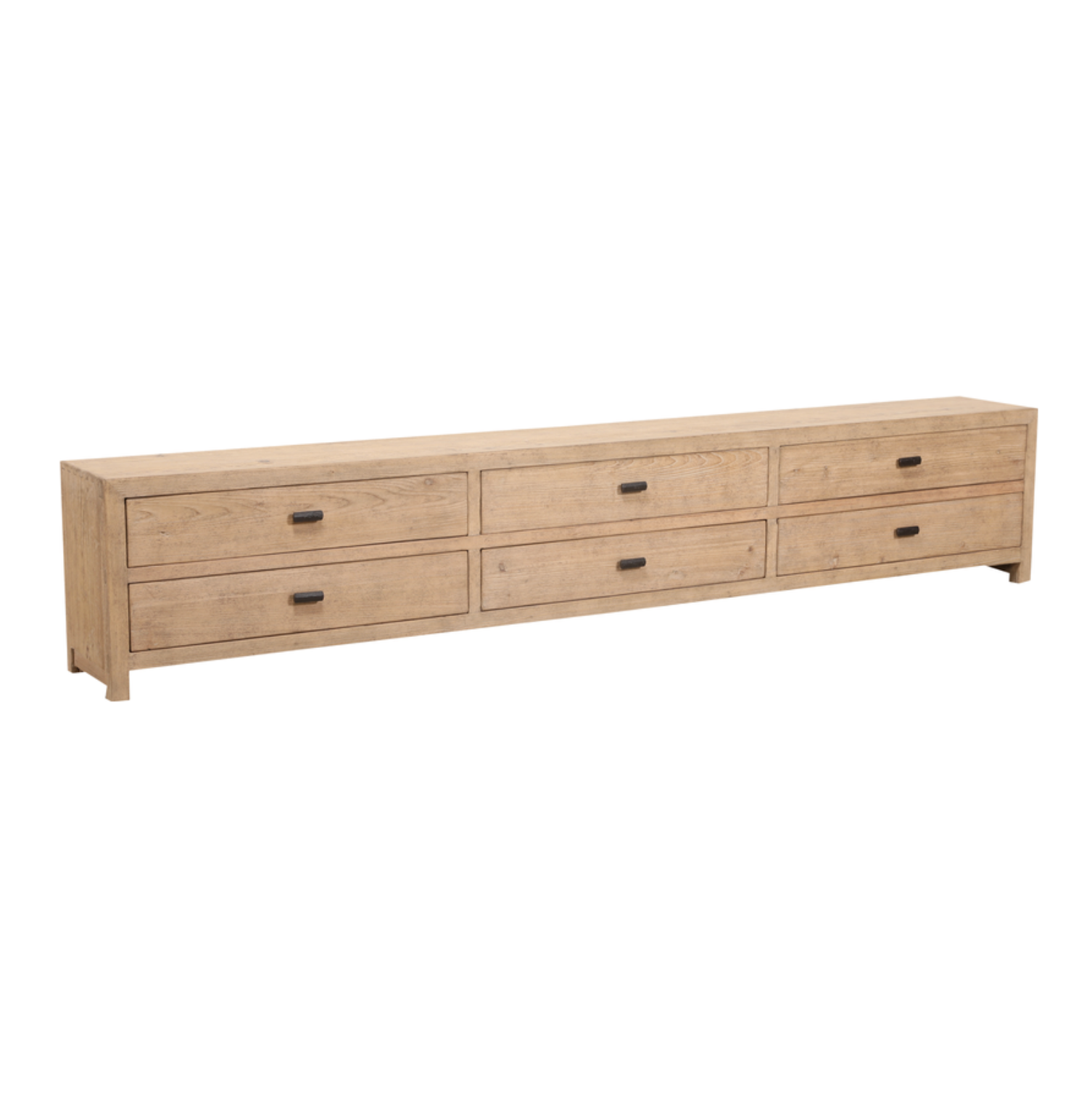Mueble TV de madera natural con 6 cajones