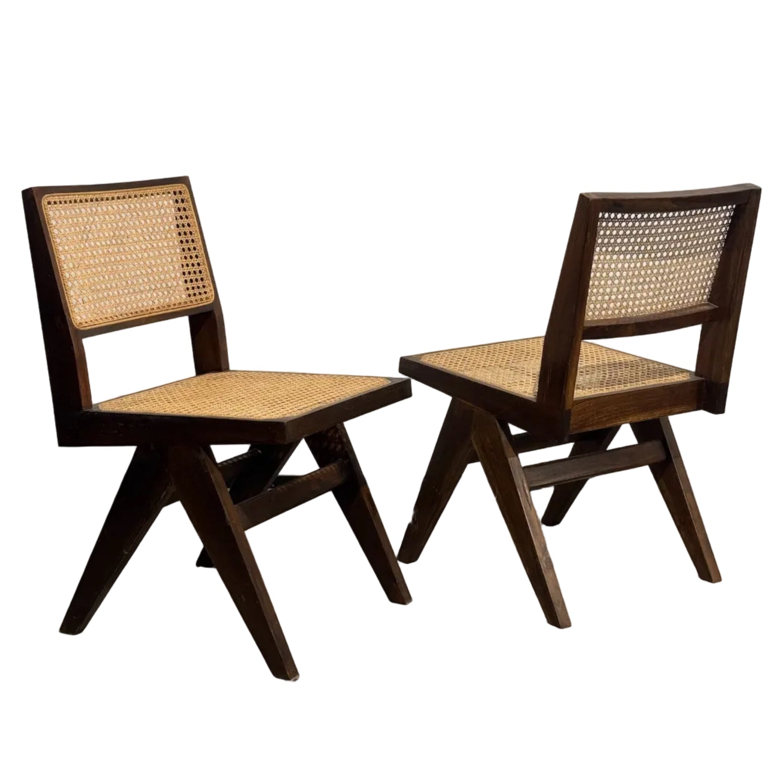 Set 6 Silla de Madera Oscura y Ratán Natural