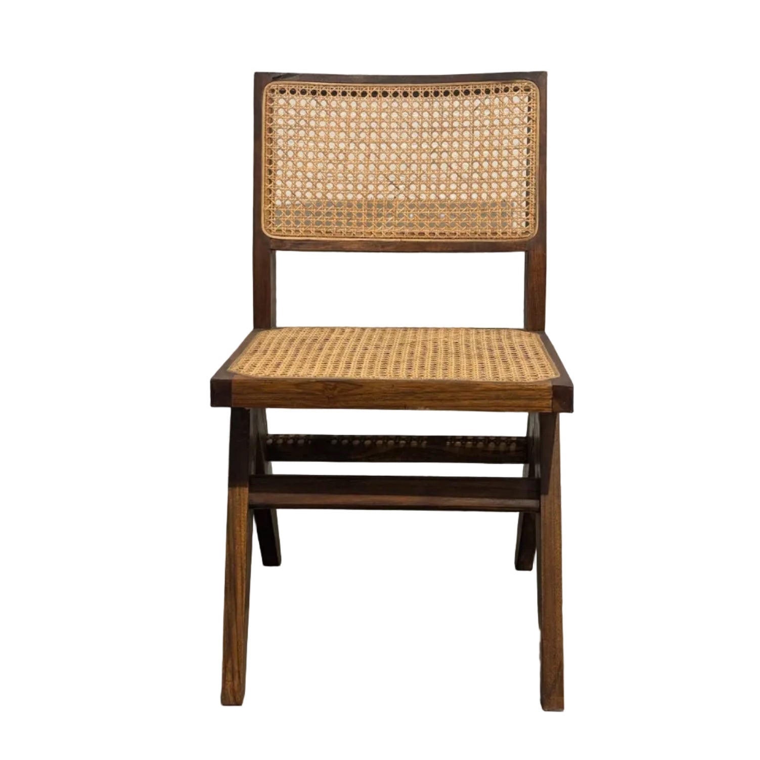 Set 6 Silla de Madera Oscura y Ratán Natural