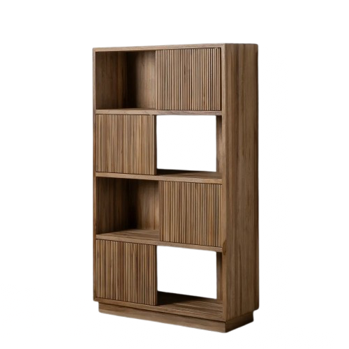 Estantería de madera con puertas correderas acanaladas