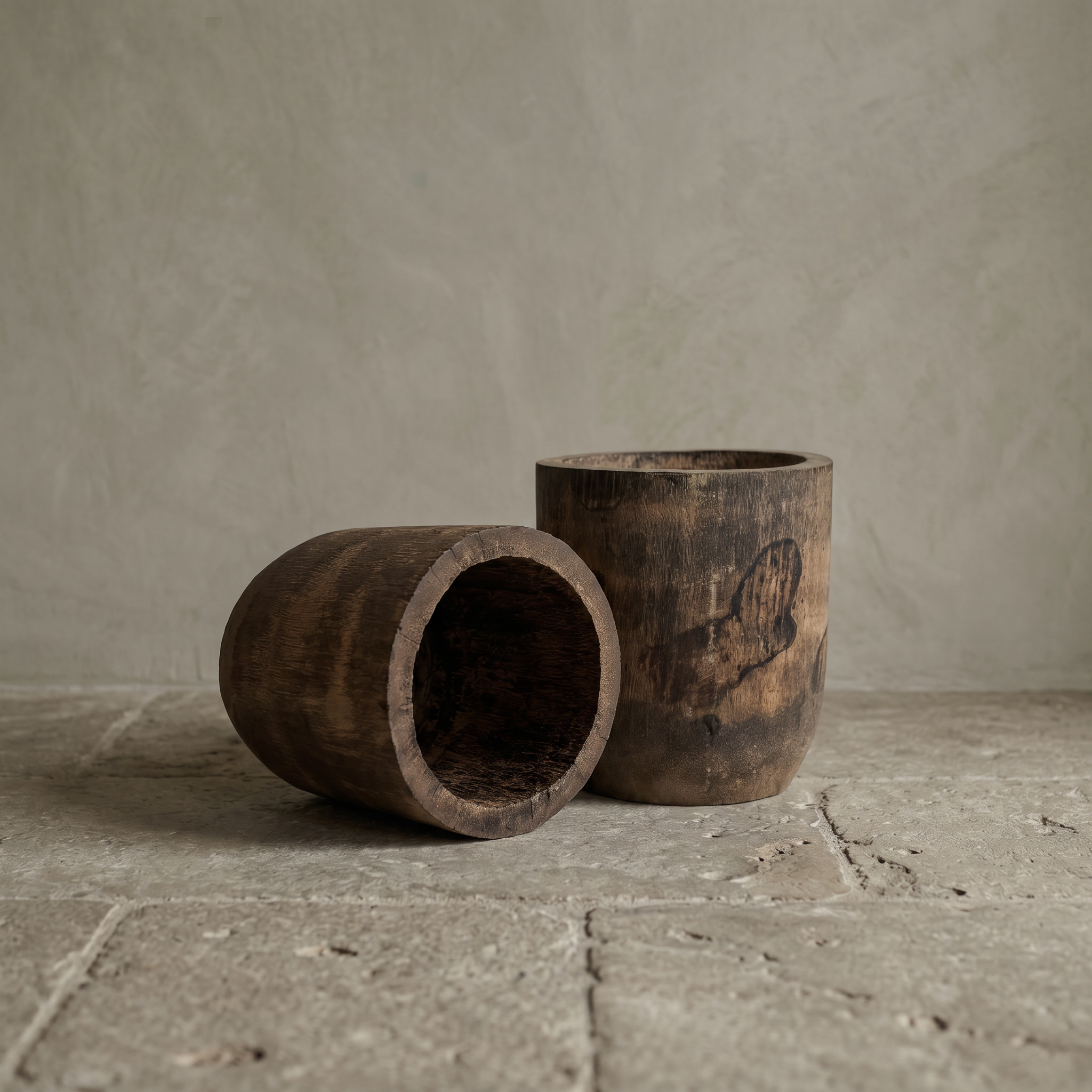 Macetero artesanal de madera tallado en tronco de palmera | Pieza única natural