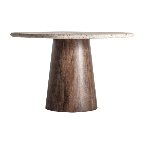 Mesa de comedor en travertino y madera de mango