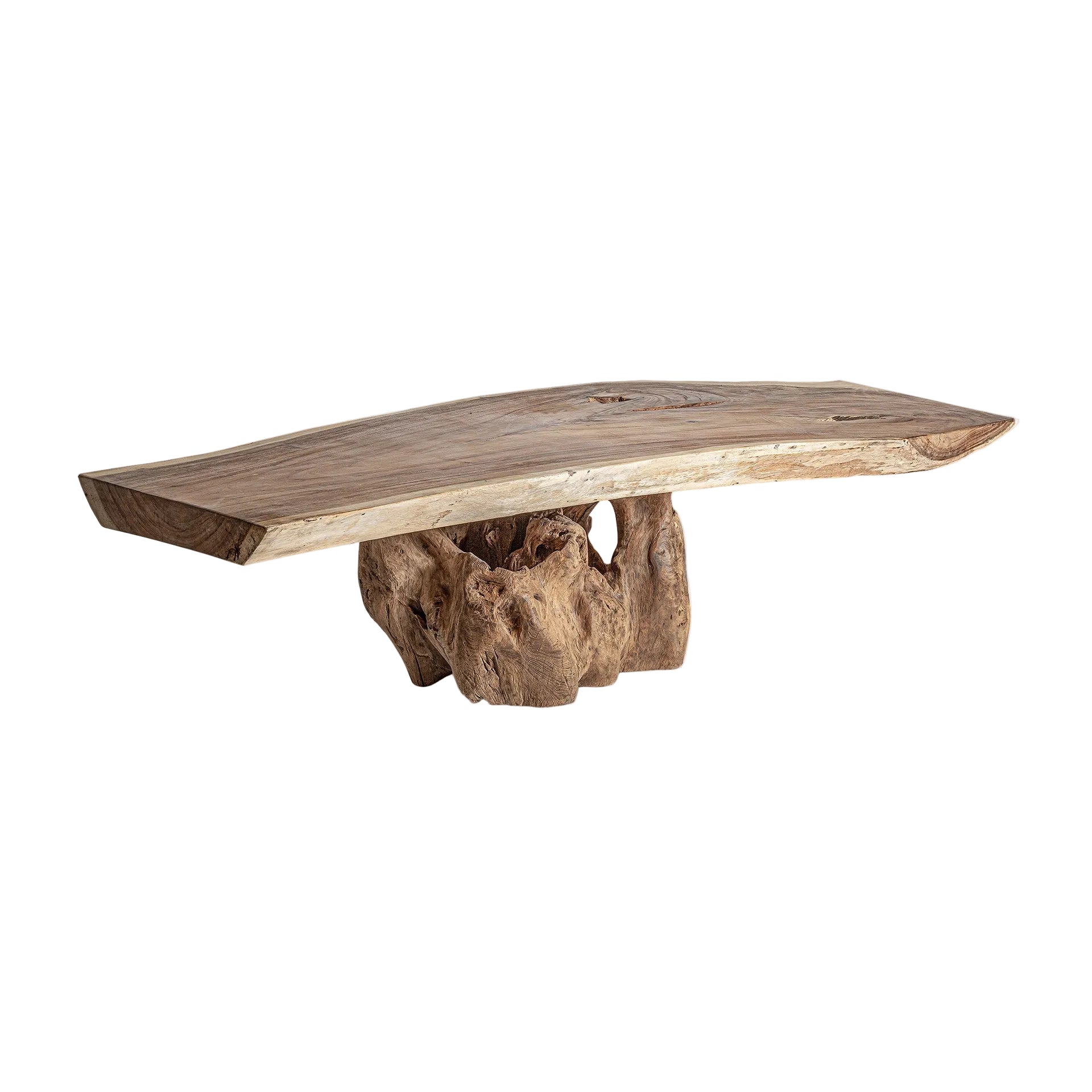 Mesa de Centro de Madera Suar Maciza Marrón Envejecido | Pieza Única Artesanal con Raíz Natural