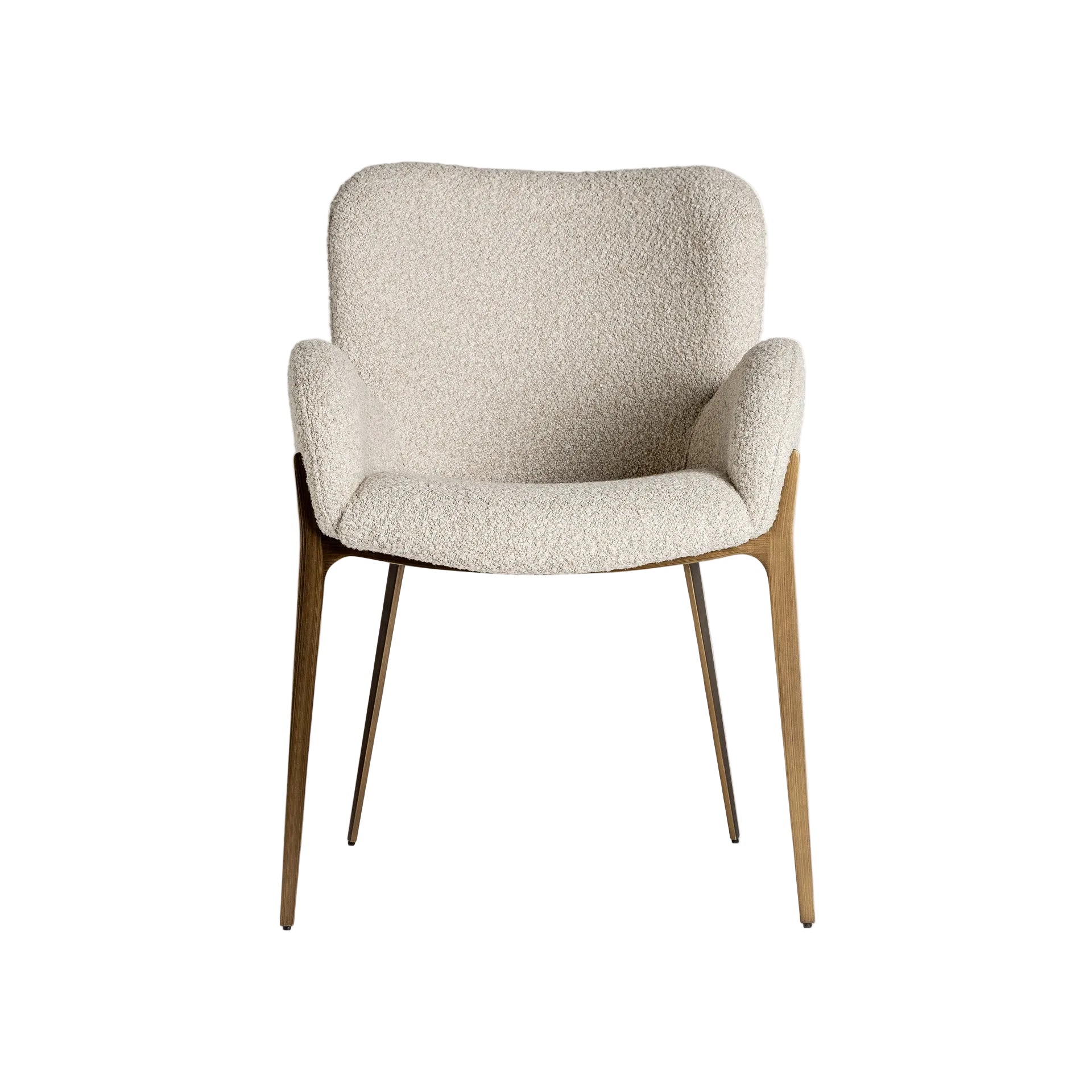 Silla tapizada beige con estructura en bronce desgastado