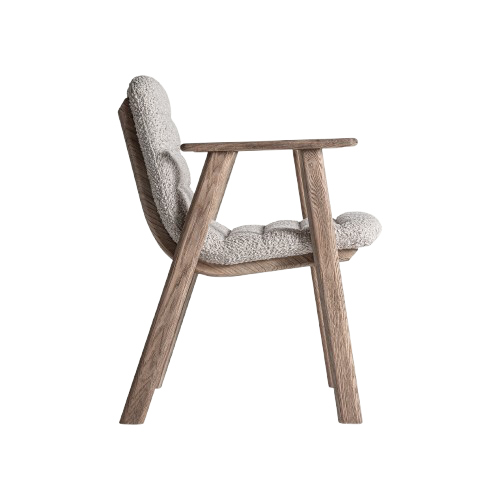 Silla de madera de olmo y tapizado beige
